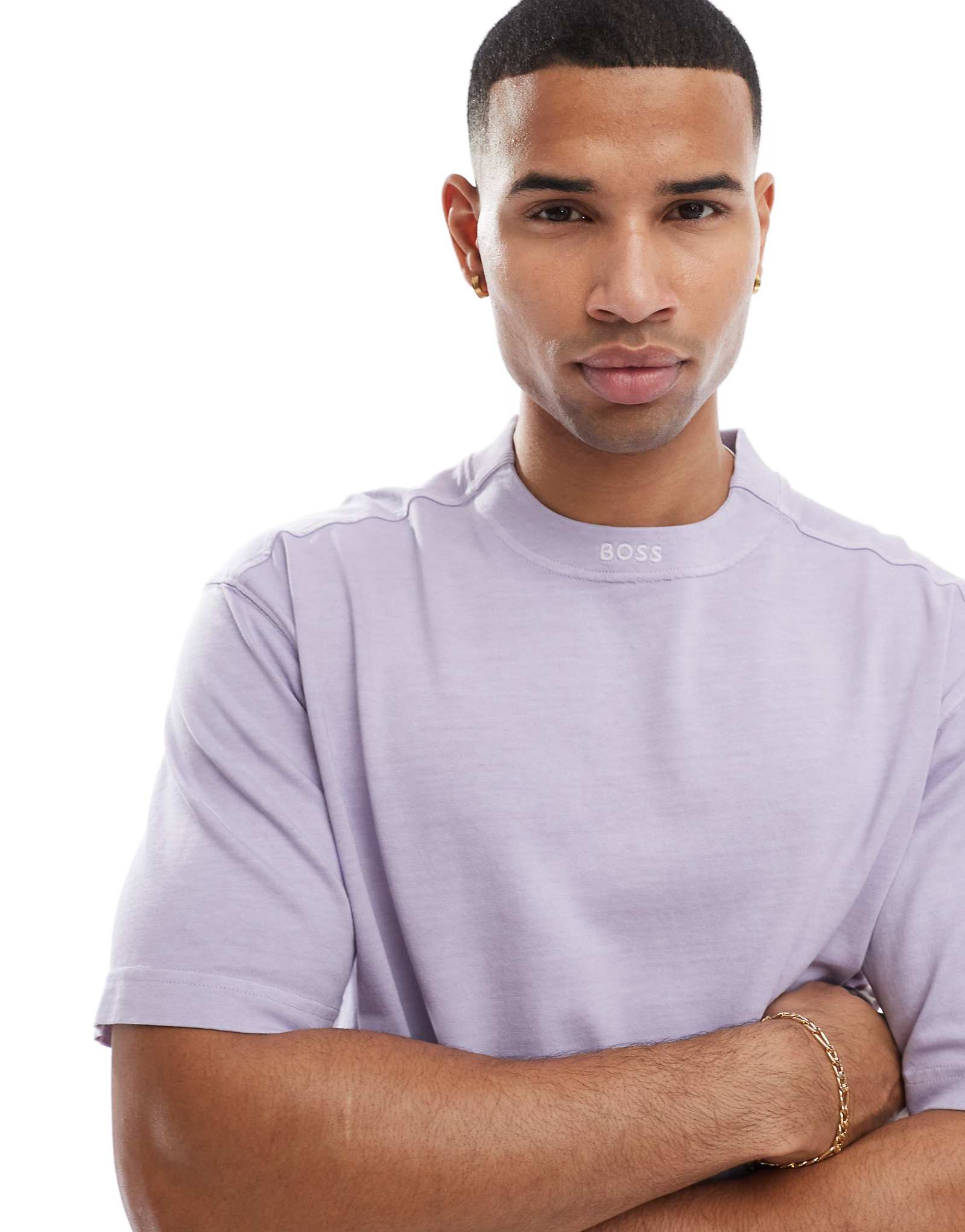 Футболка свободного кроя с логотипом BOSS Orange Te_Dye на шее сиреневого цвета 9890₽
