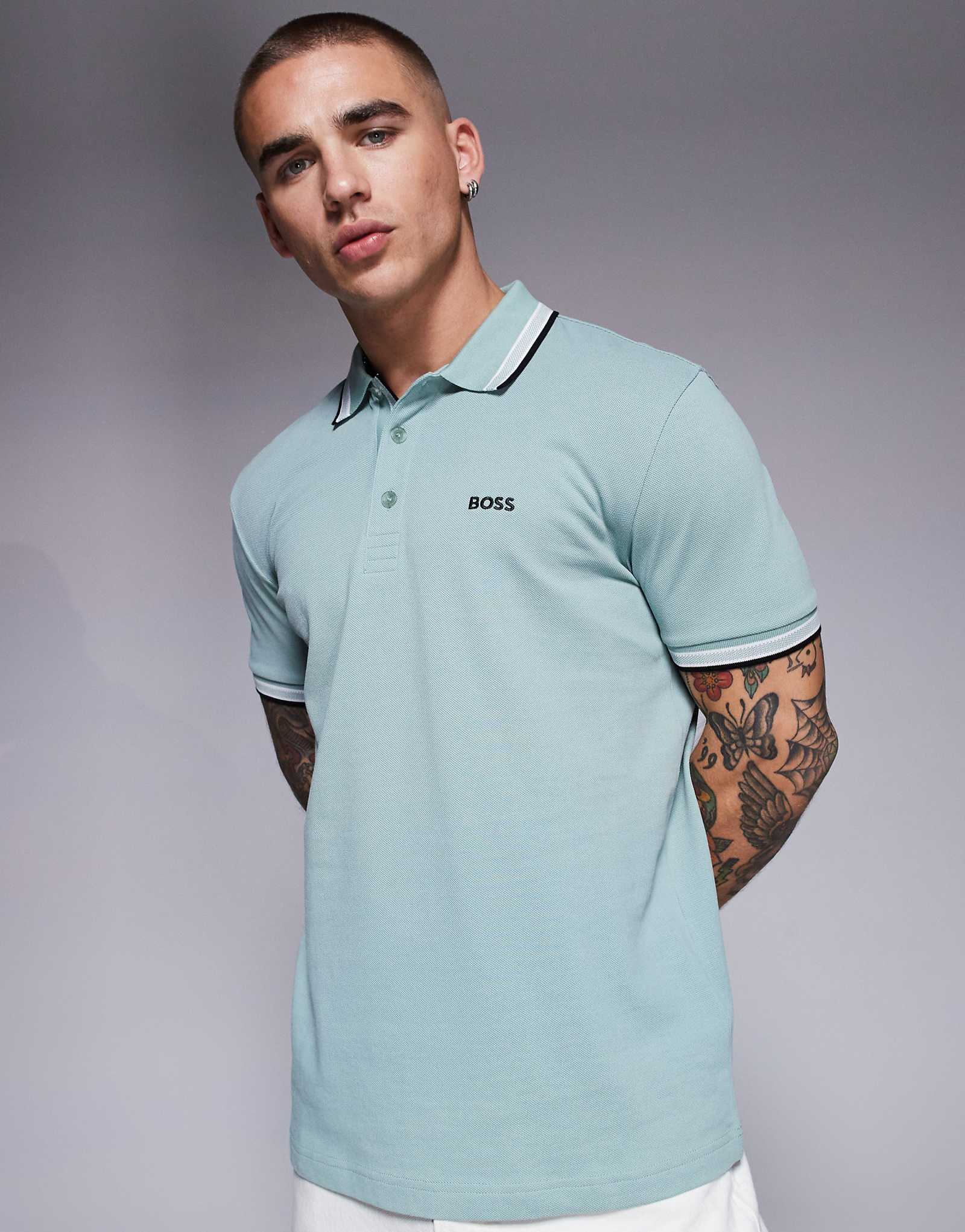 Поло из пике с логотипом BOSS Green Paddy светло-зеленого цвета