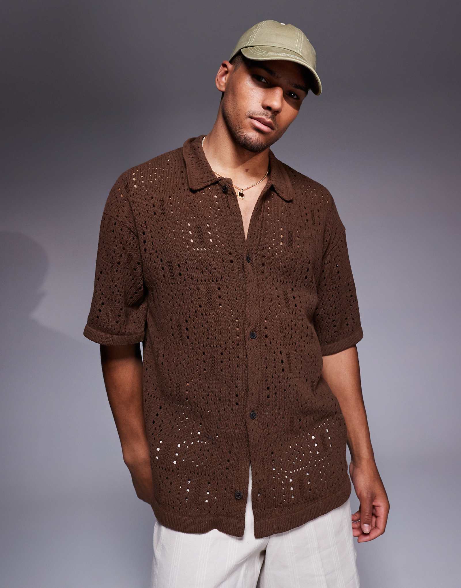 Вязаная крючком рубашка ADPT темно-красного цвета 6090₽