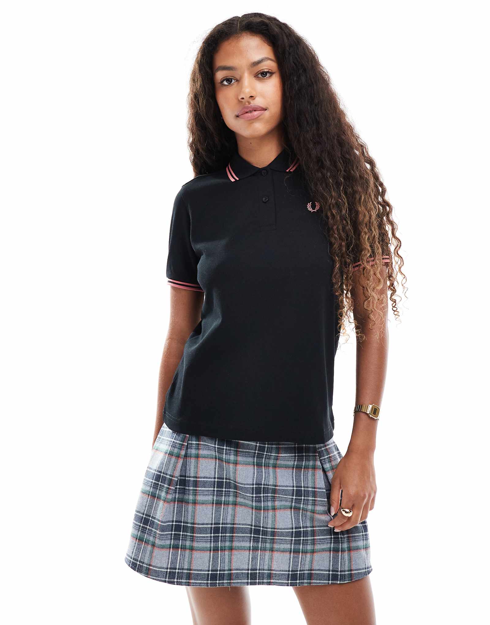 Футболка-поло Fred Perry с двойным воротником черно-розовая 14290₽