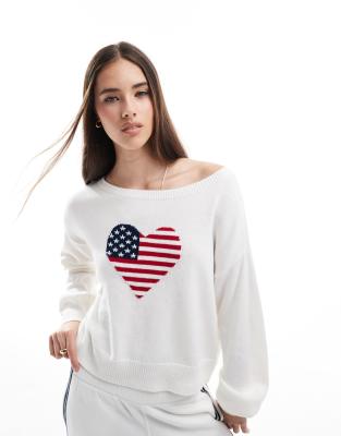 Свитер Hollister с длинным рукавом и рисунком сердца из США с напуском белого цвета