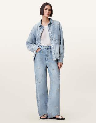 Джинсы с вышивкой Allsaints blake светло-индиго