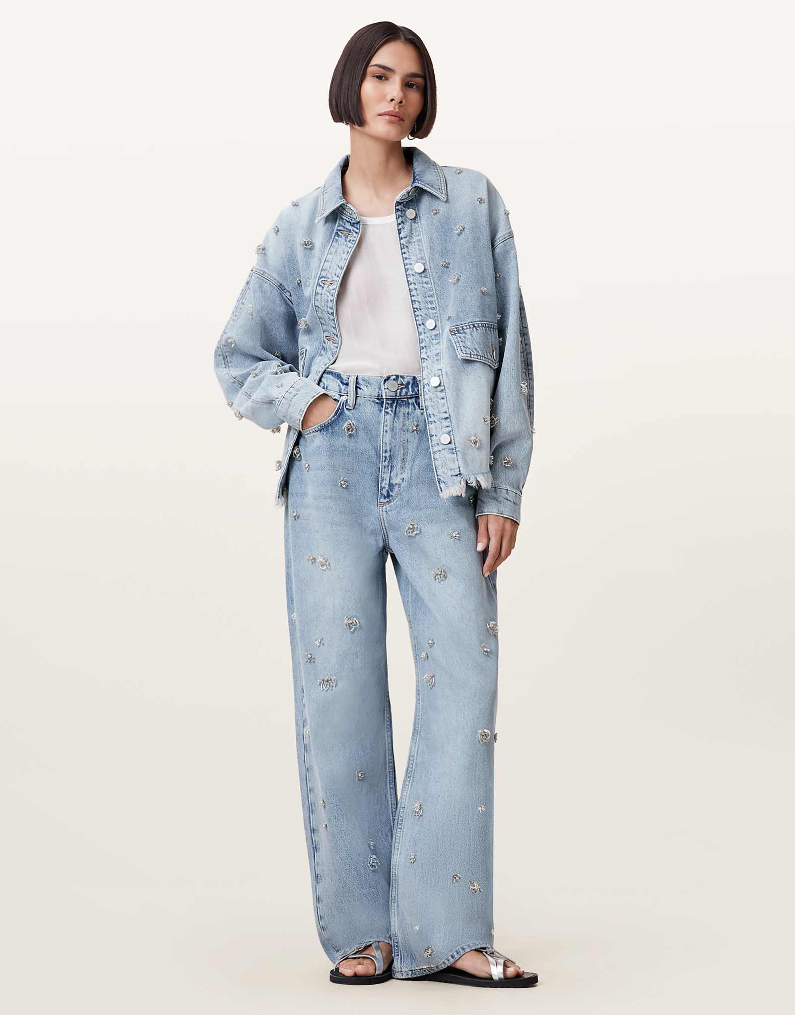 Джинсы с вышивкой Allsaints blake светло-индиго 67390₽