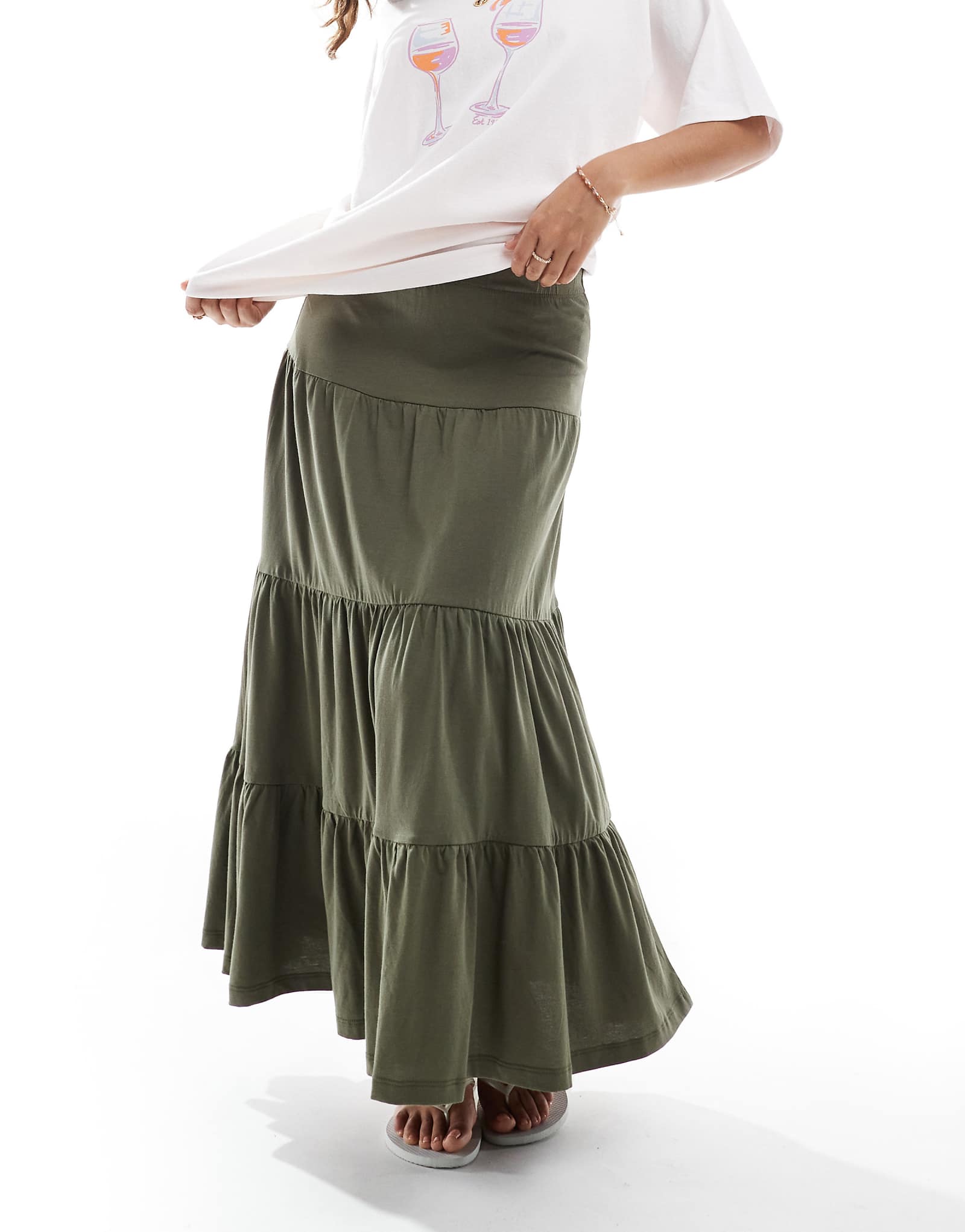 ЕДИНСТВЕННАЯ миниатюрная многоярусная юбка макси зеленого цвета хаки