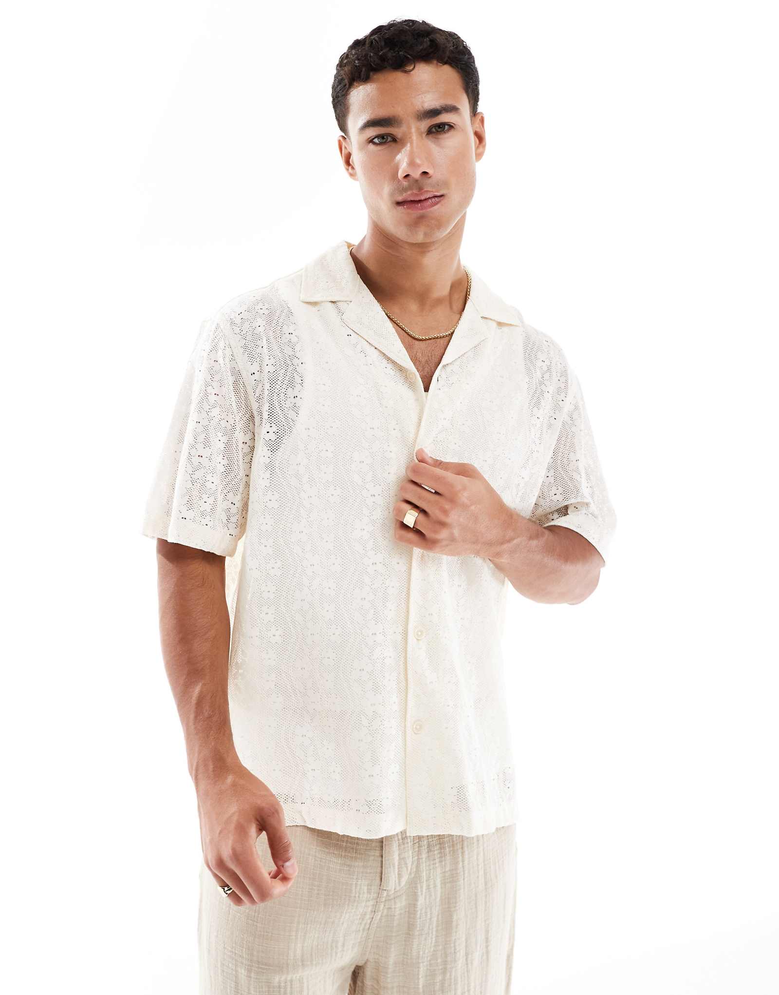 Вязаная рубашка свободного кроя River Island цвета экрю 5490₽