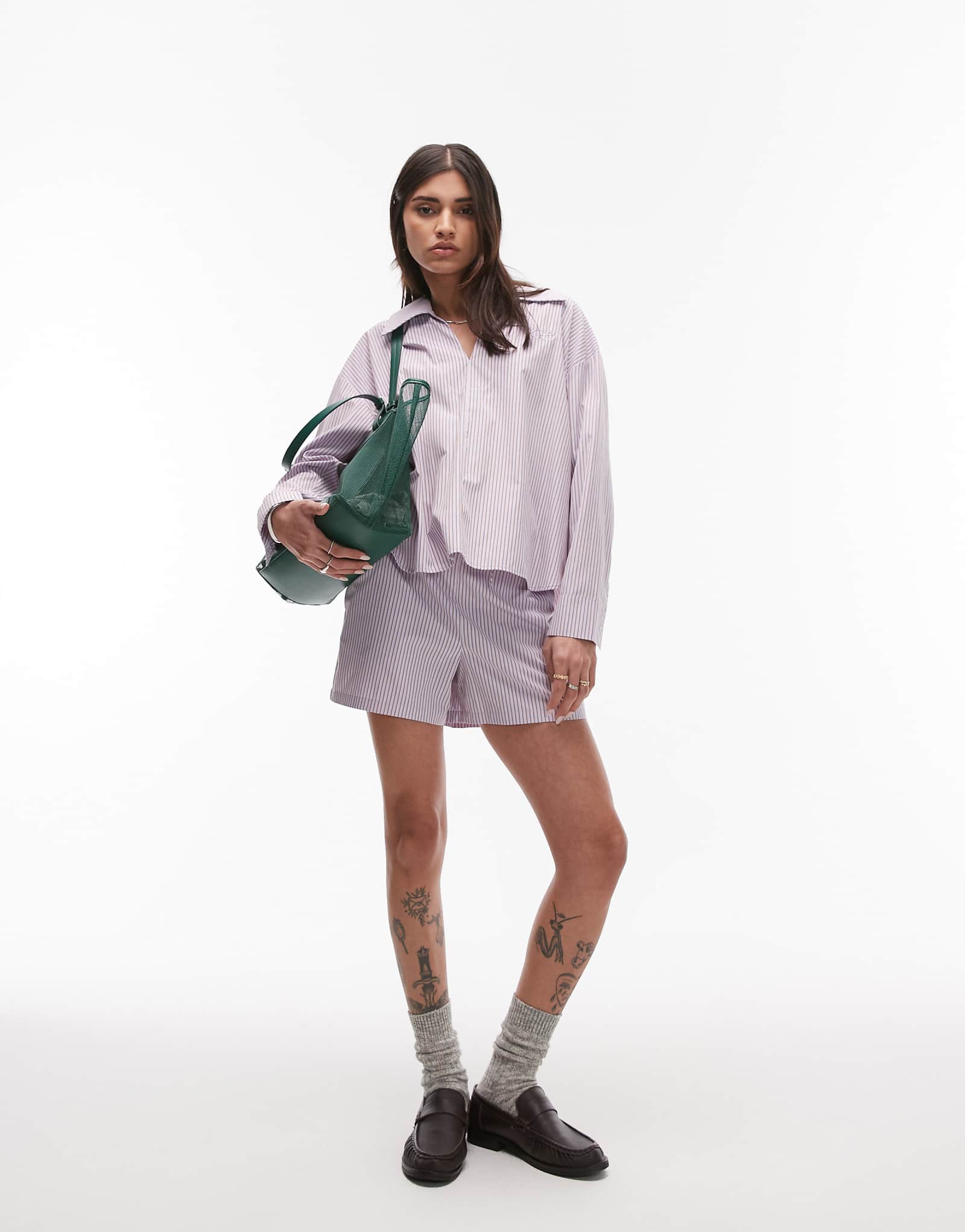 Шорты с завязками на талии в медную полоску - часть комплекта