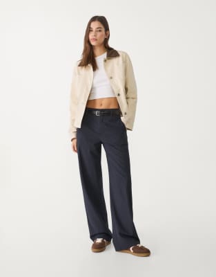 Брюки из льняной смеси Stradivarius синего цвета