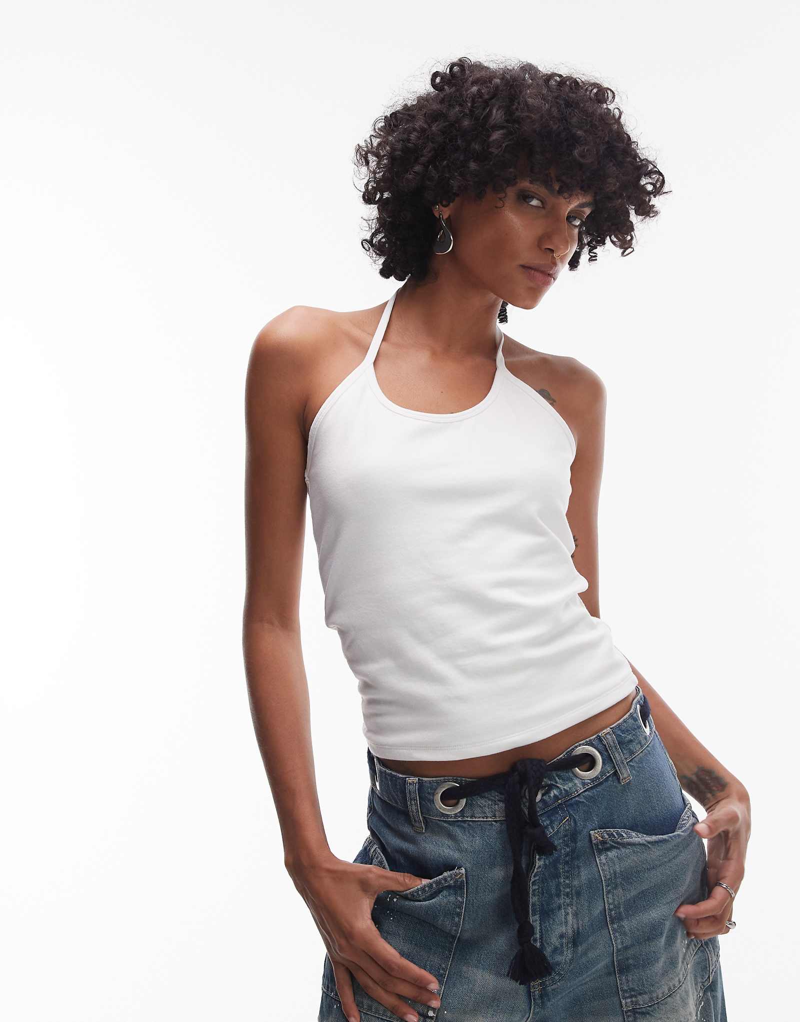 Белый топ с бретельками-спагетти на бретельках Topshop