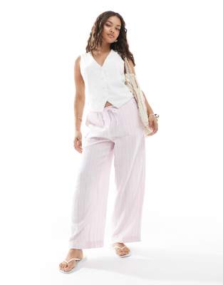 Широкие хлопчатобумажные брюки Vero Moda Petite в бледно-розовую полоску 