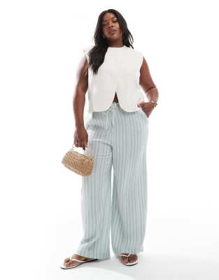 Широкие хлопчатобумажные брюки Vero Moda Curve в зеленую полоску 