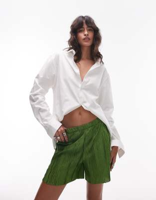 Широкие шорты Topshop plisse оливково-зеленого цвета