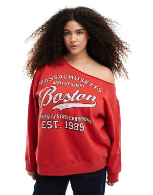 Толстовка ASOS DESIGN Curve с открытыми плечами и рисунком Boston красного цвета