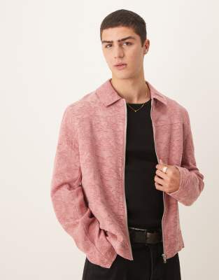 Укороченный жаккардовый жакет harrington от ASOS DESIGN розового цвета