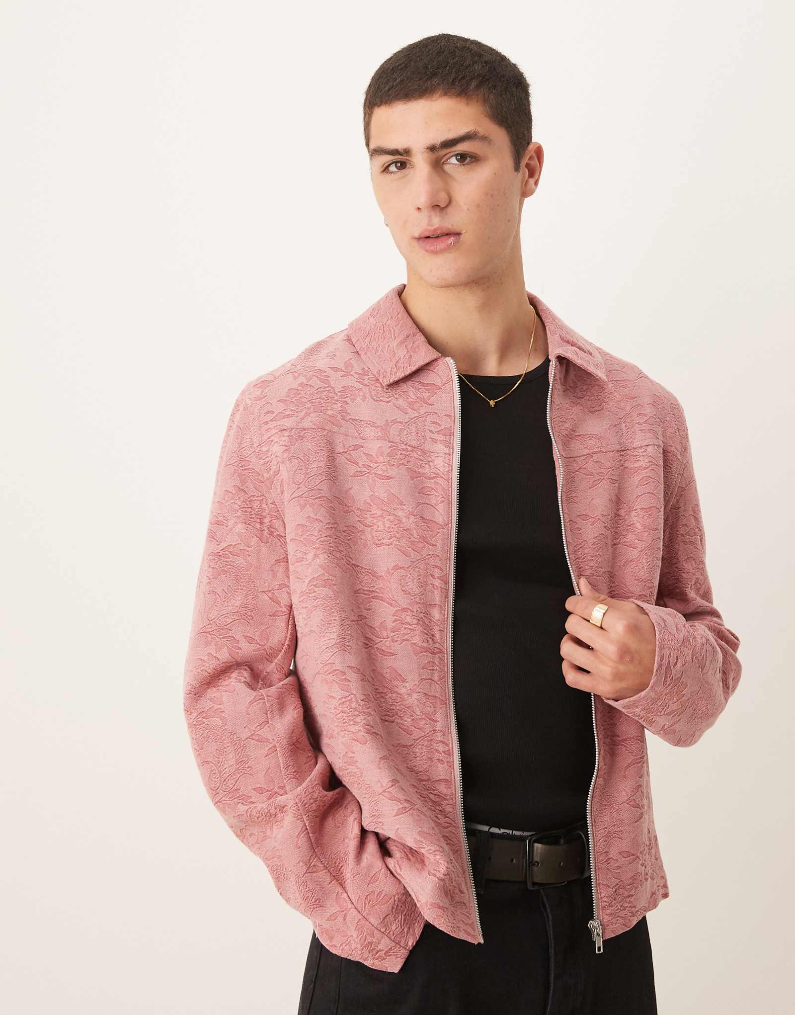 Укороченный жаккардовый жакет harrington от ASOS DESIGN розового цвета 17390₽