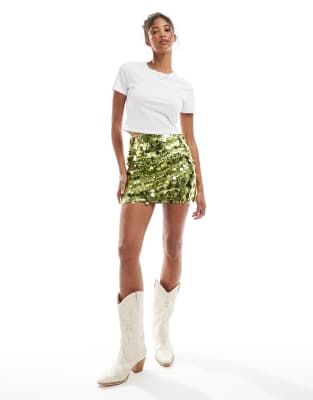Мини-юбка ASOS DESIGN со смешанными блестками зеленого цвета