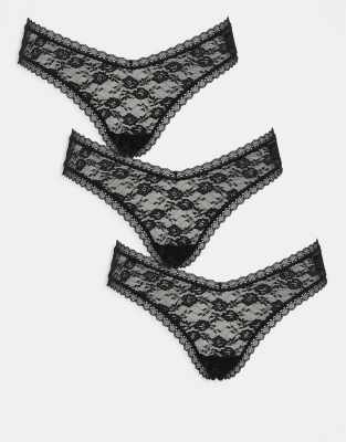 Бразильские трусы ASOS DESIGN, 3 упаковки, полностью кружевные, черного цвета