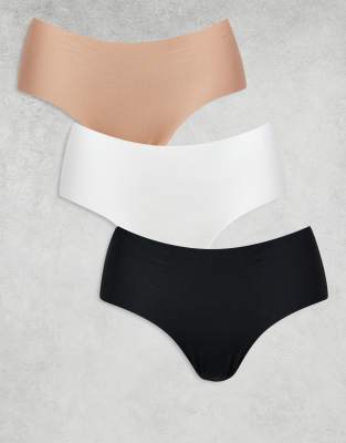 ASOS DESIGN 3 pack без vpl hipster short в черном, белом и бежевом цветах