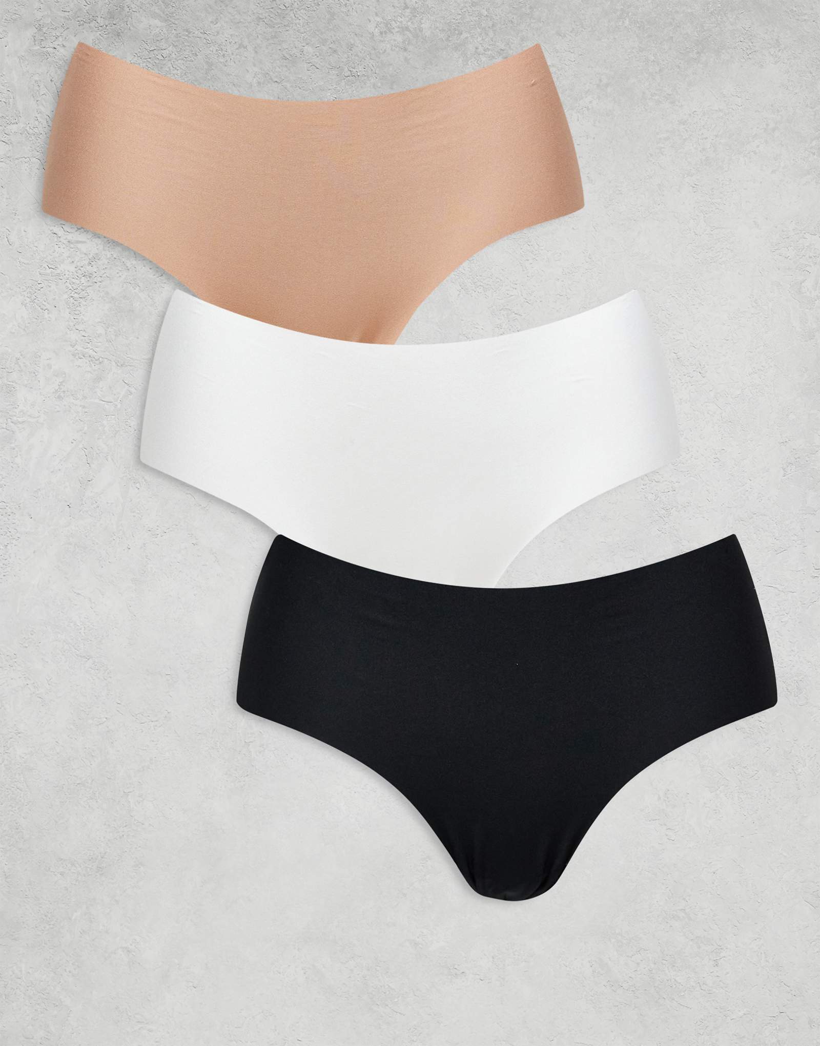 ASOS DESIGN 3 pack без vpl hipster short в черном, белом и бежевом цветах