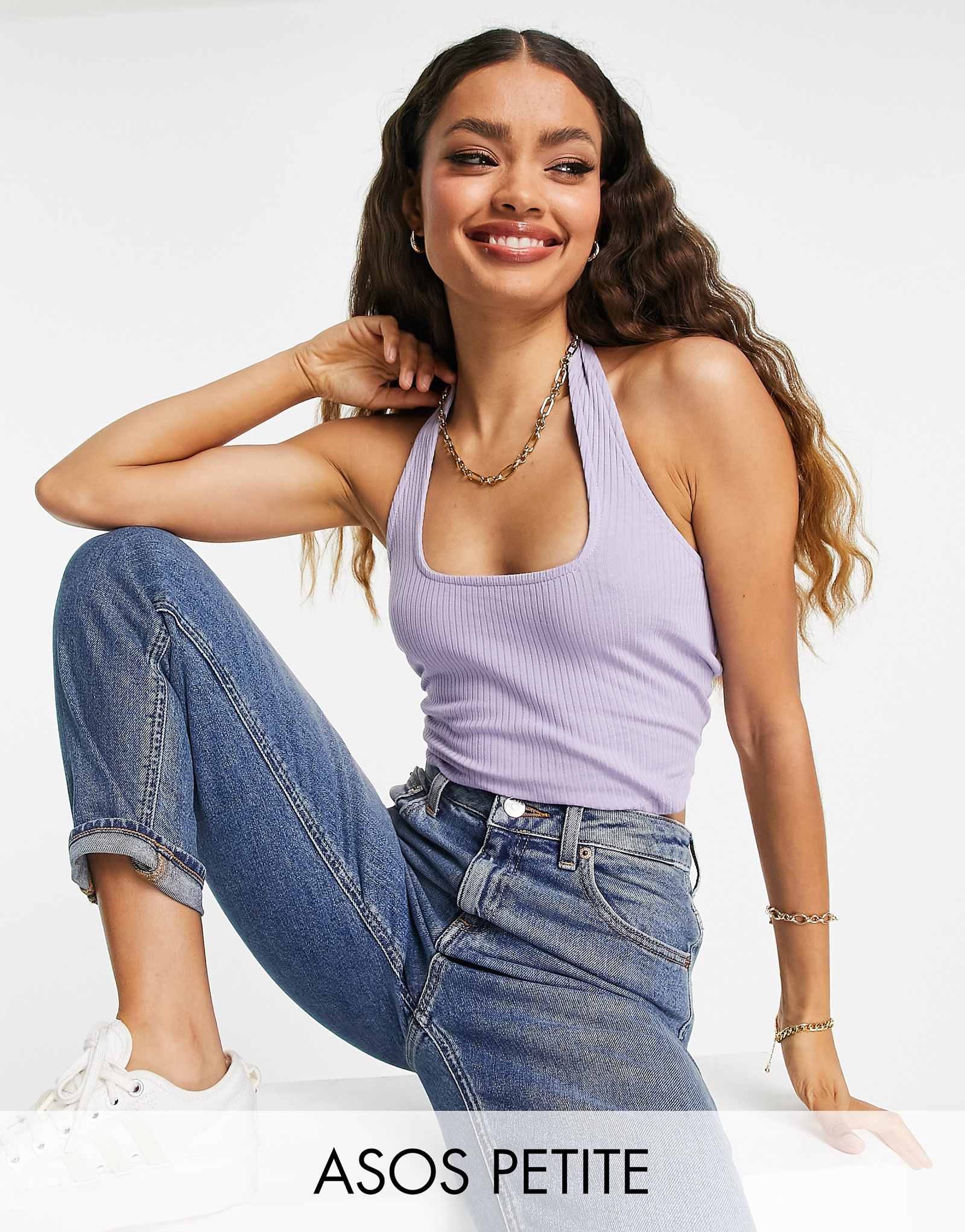 ASOS DESIGN Petite square halterneck cropped top in heather 1790₽