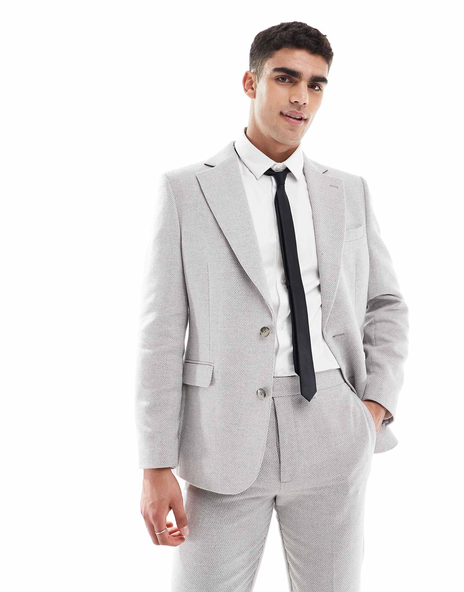 Приталенный пиджак от ASOS DESIGN из шерсти серого цвета 20990₽