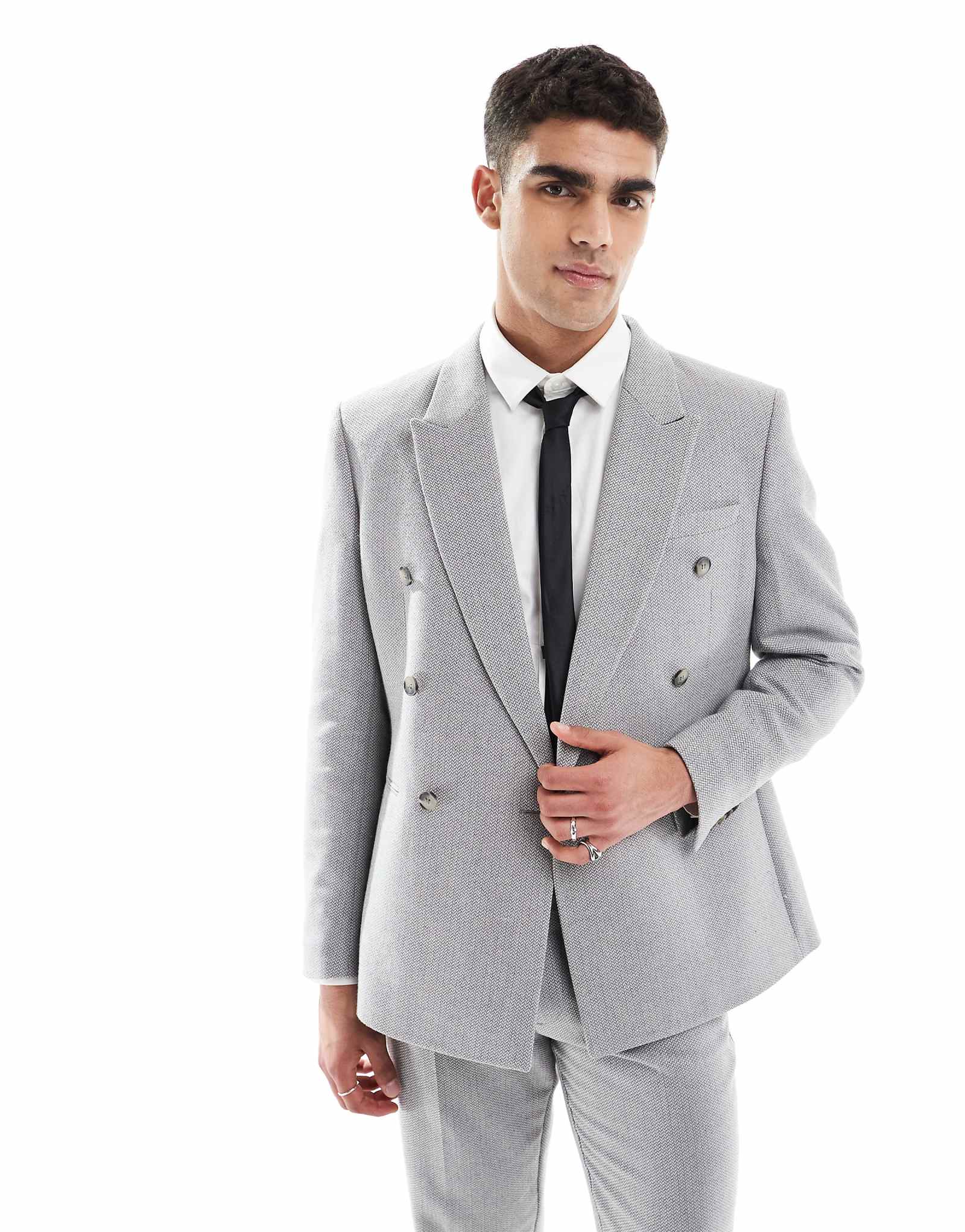 ДИЗАЙНЕРСКИЙ двубортный пиджак от обычного костюма ASOS из смеси шерсти серого цвета выполненный в виде корзины 26290₽