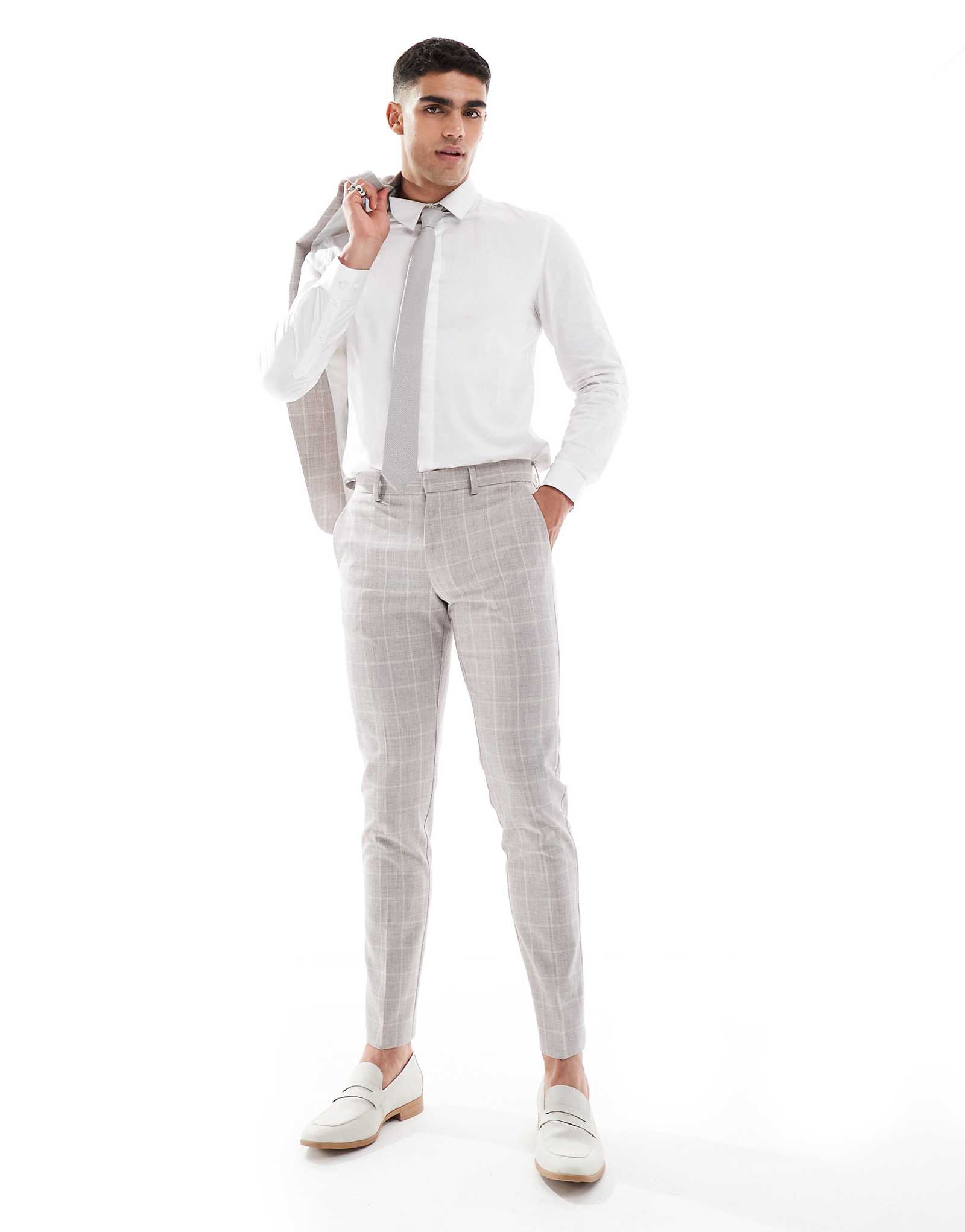 Дизайнерские узкие брюки от костюма ASOS в бежевую клетку windowpane 10190₽