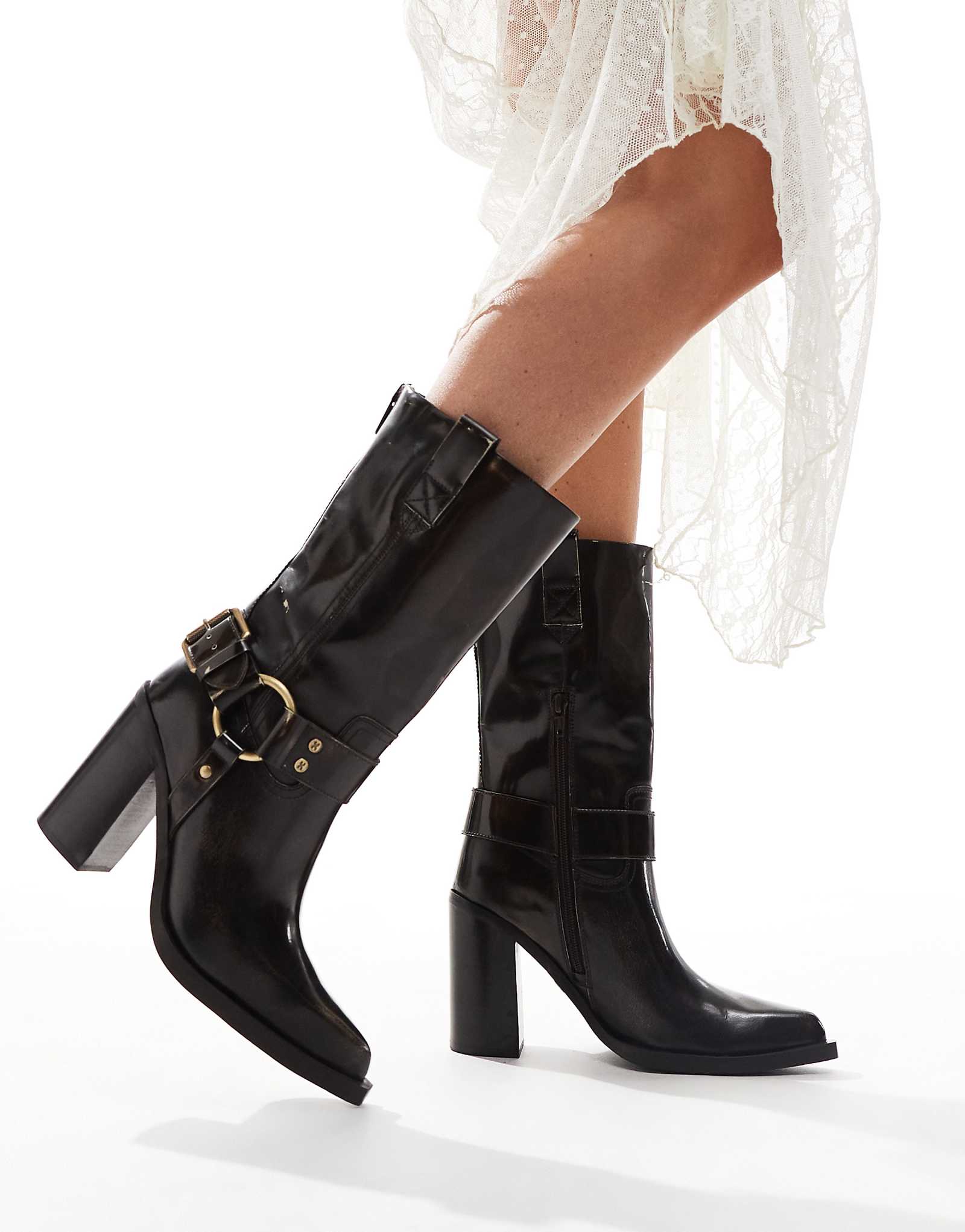 Ботильоны на высоком каблуке в стиле вестерн от Bronx Mya Mae из натуральной кожи цвета кофейных зерен