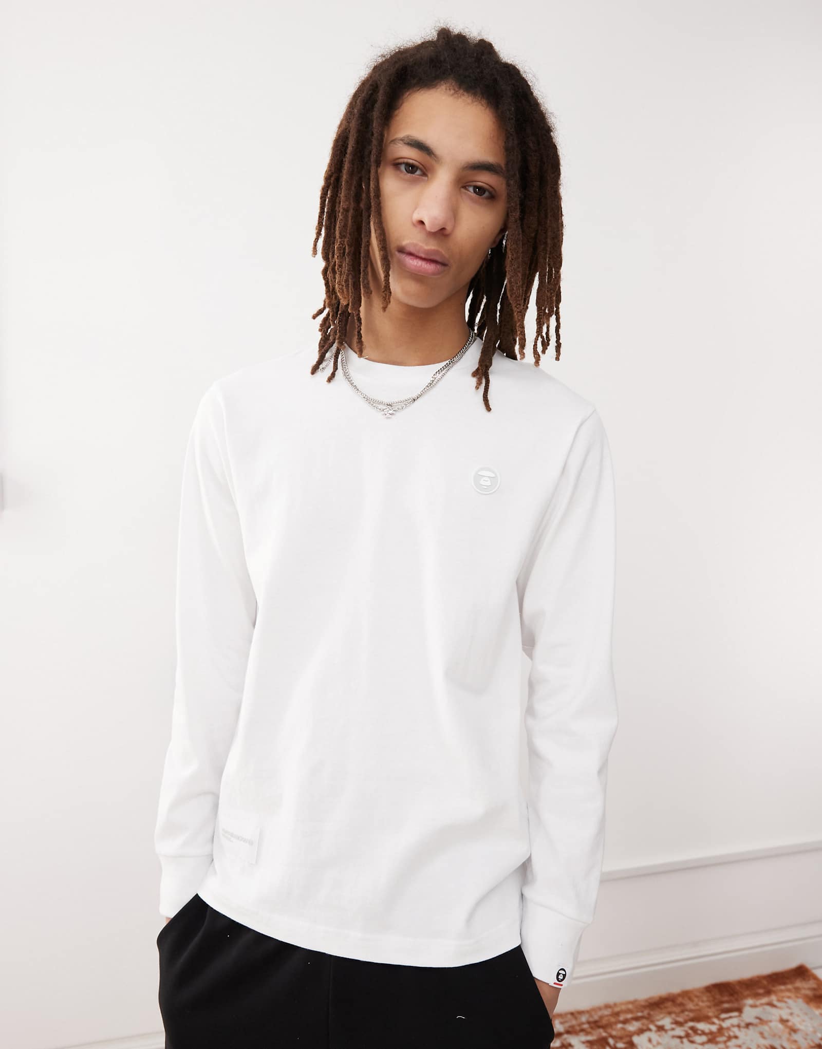 Белая футболка с логотипом AAPE by A Bathing Ape с длинным рукавом