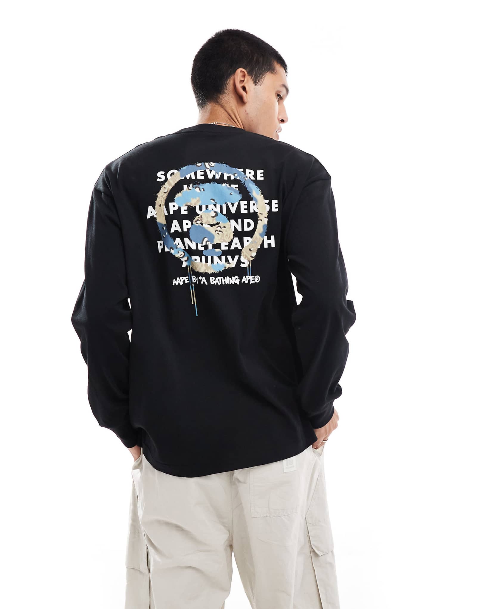 Футболка с длинным рукавом и принтом на спине с логотипом Aape By A Bathing Ape черного цвета 24690₽