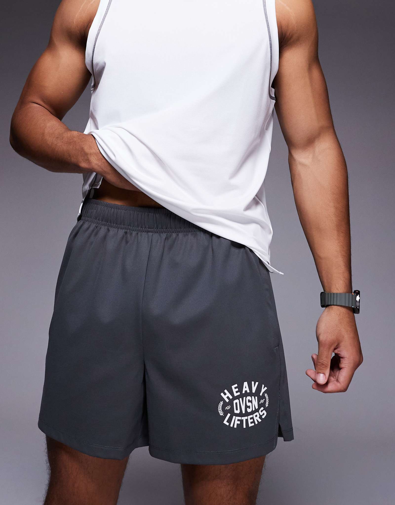 4505 Графические тренировочные шорты для поднятия тяжестей с карманами на молнии графитового цвета