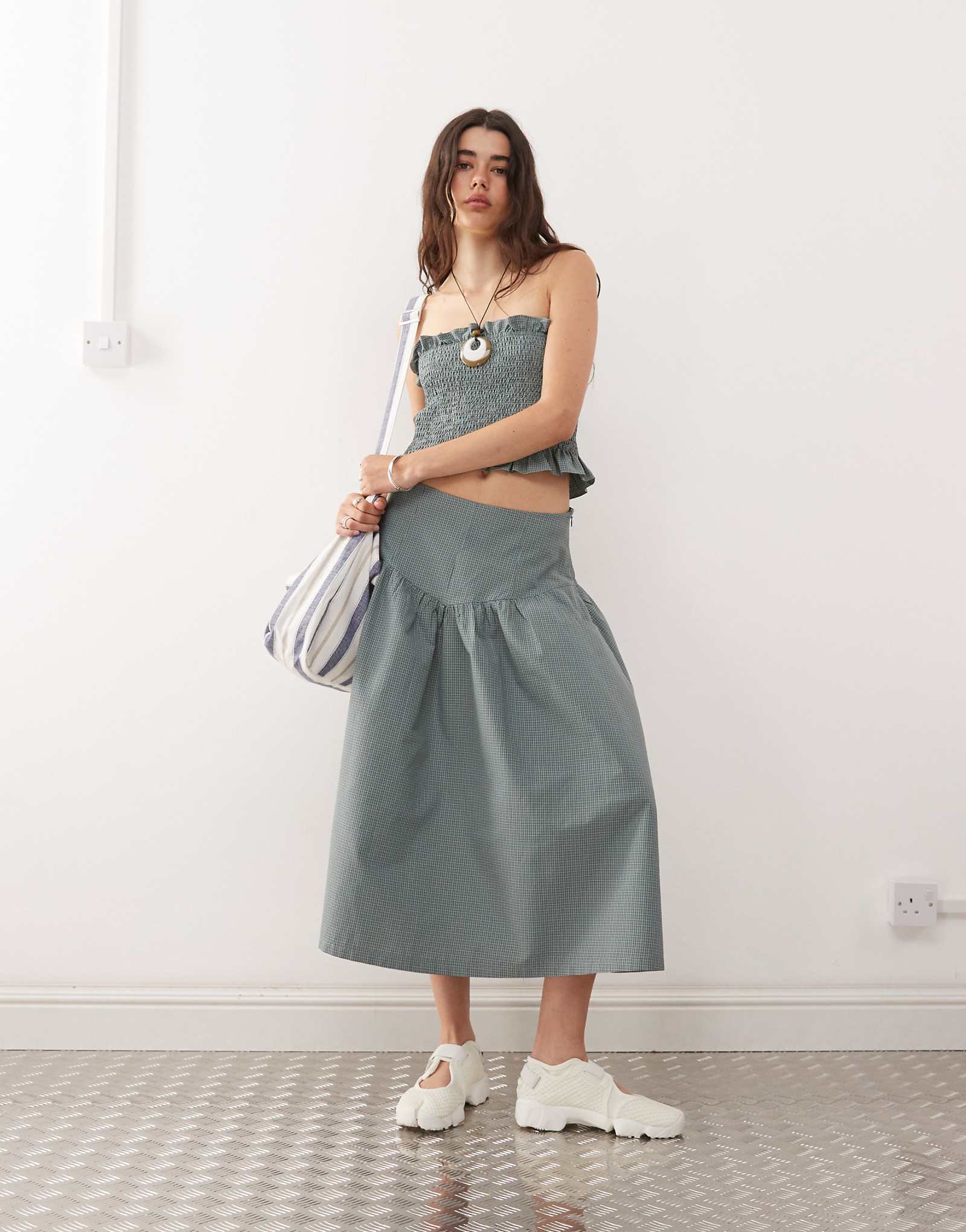 Юбка миди с заниженной талией в зеленую клетку - часть комплекта 11190₽