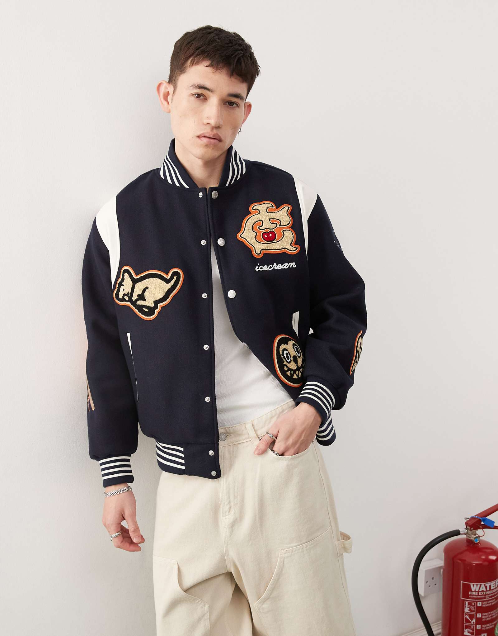Темно-синяя университетская куртка с нашивкой ICECREAM collegiate в тяжелом весе