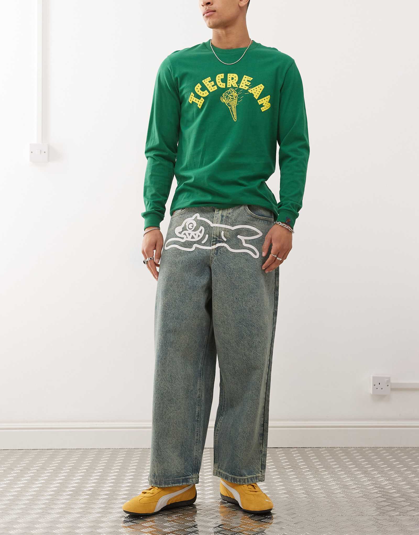 Мешковатые джинсы ICECREAM running dog triple scoop винтажного синего цвета 29690₽