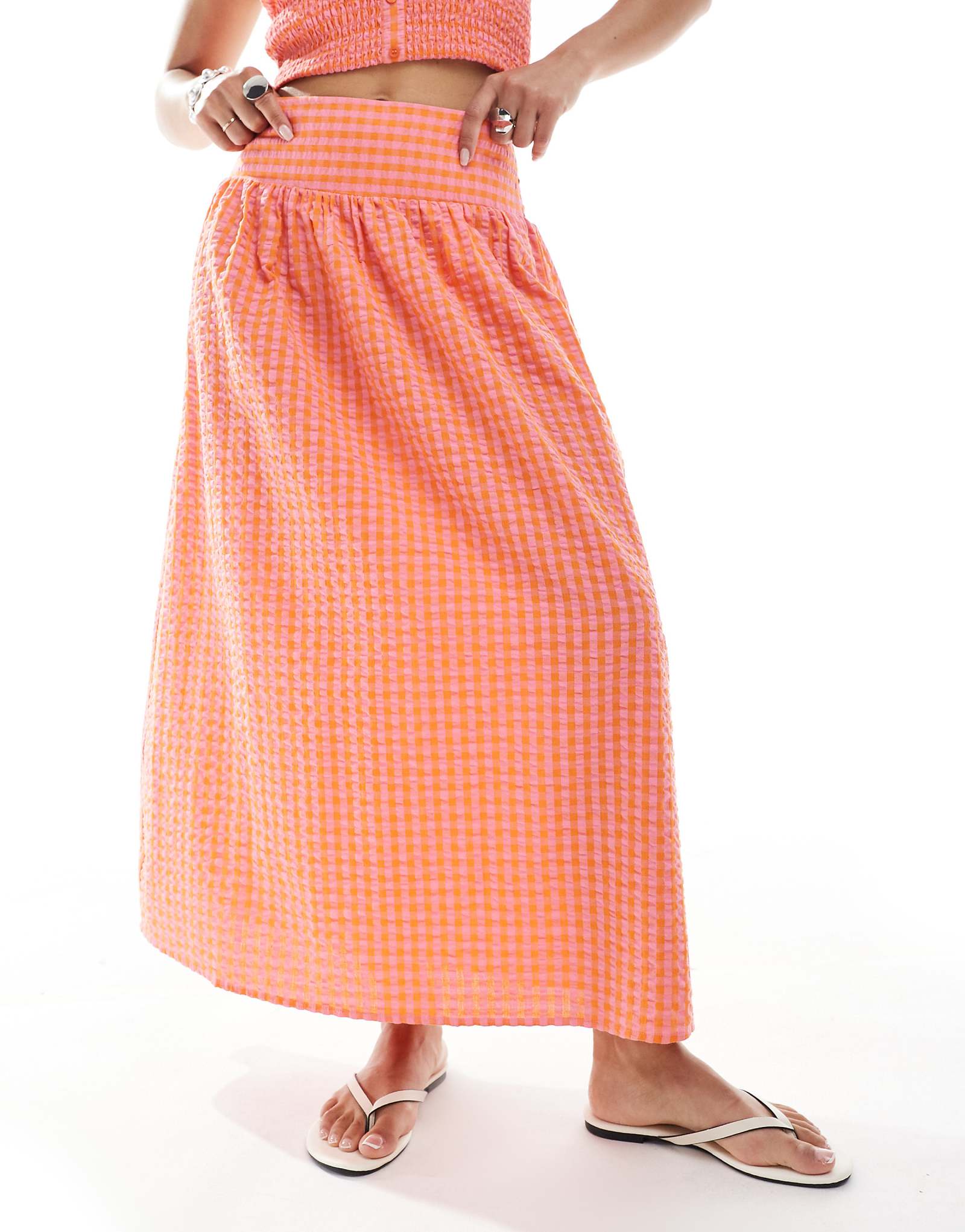 Длинная юбка JJXX в розово-оранжевую клетку - часть комплекта 11190₽