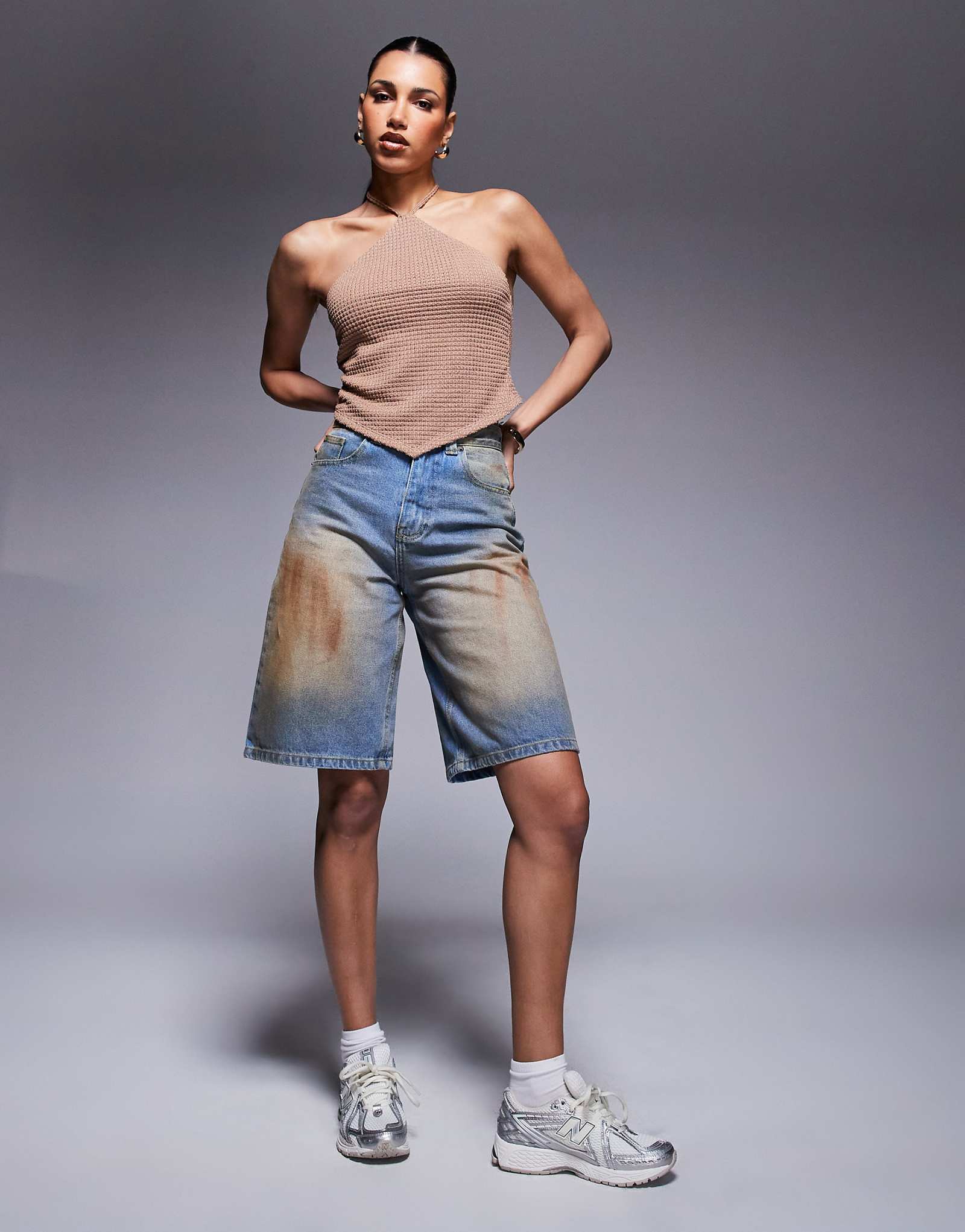 Джинсовые шорты carpenter от Courtside из потертой грязно-коричневой ткани для стирки