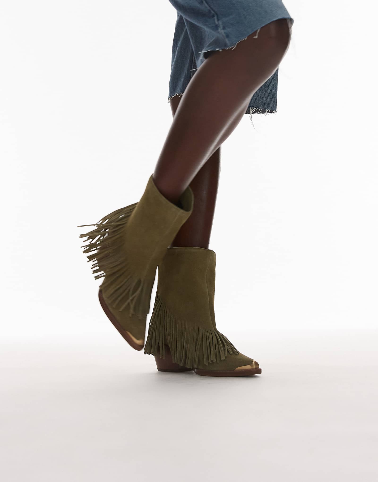 Ботильоны в западном стиле Bronx Jukeson с кисточками из замши цвета хаки зеленого цвета