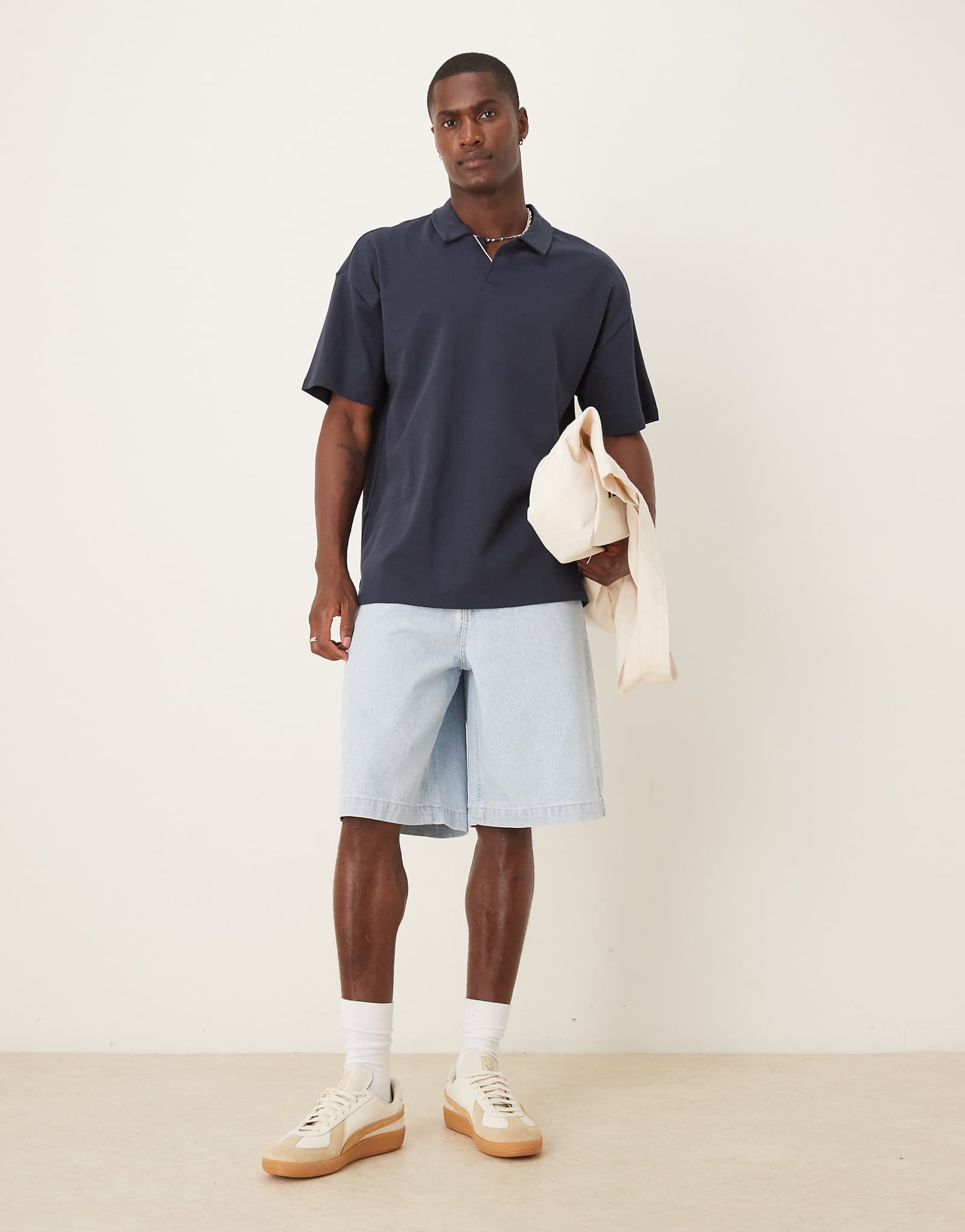 Джинсовые шорты ASOS DESIGN с длинными рукавами светло-синего цвета 8290₽