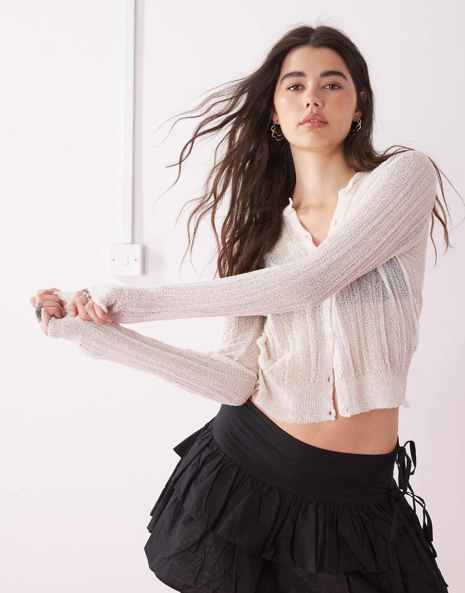 Кардиган из прозрачного трикотажа COLLUSION кремового цвета 9190₽