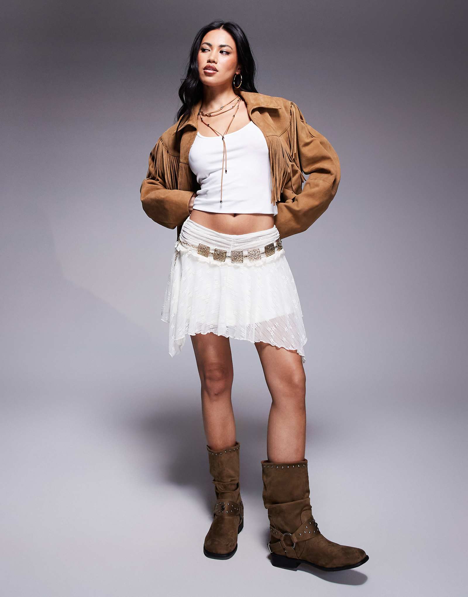 Кружевная мини-юбка принцессы Полли Айры с асимметричным подолом кремового цвета 11190₽