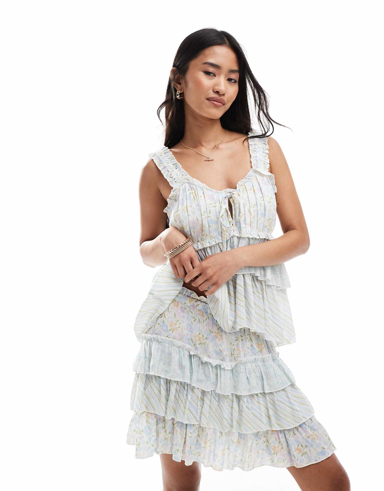 Многоярусная мини-юбка Miss Selfridge с голубым принтом Дитси 5190₽