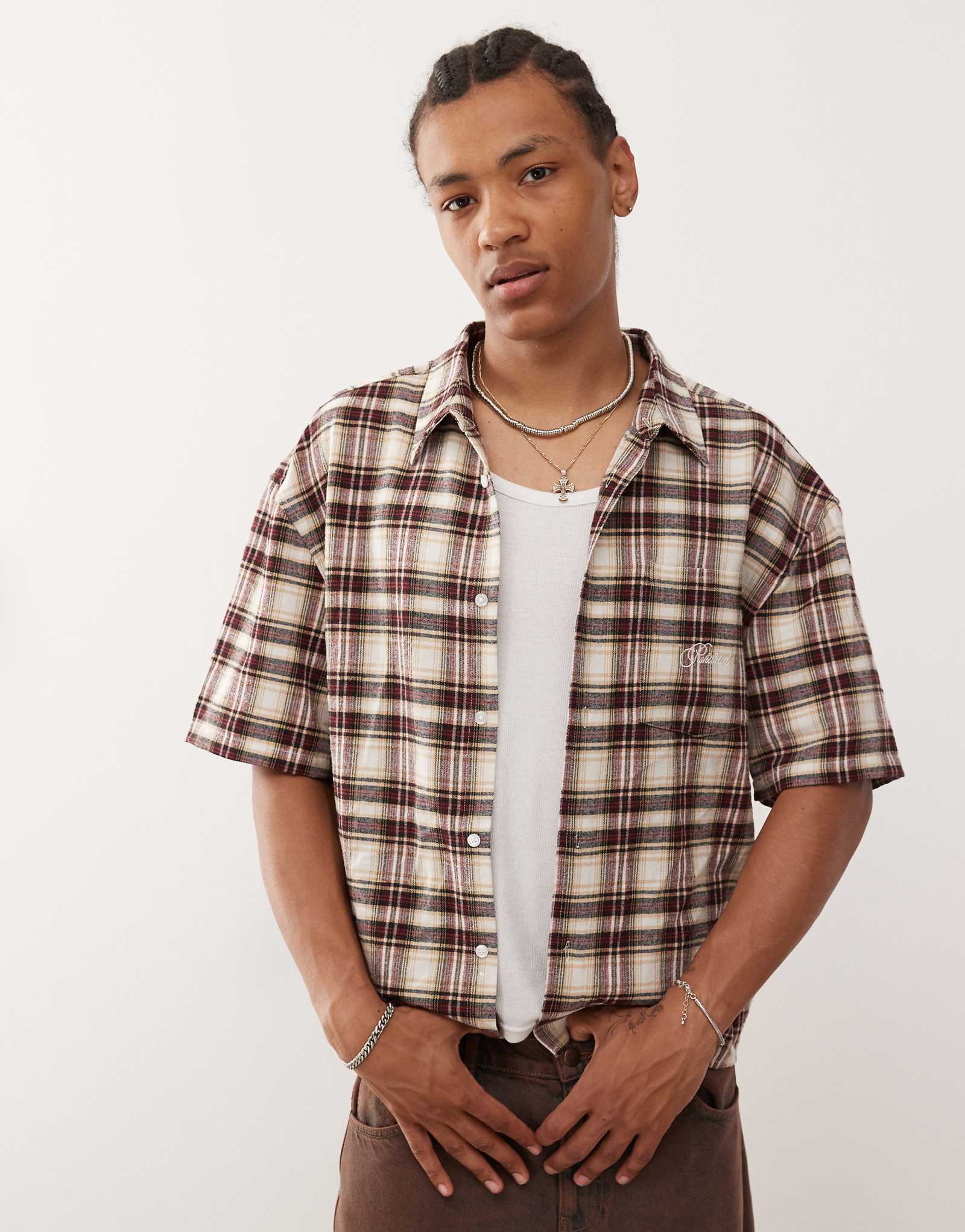 Запрещенная фланелевая рубашка с коротким рукавом в многослойную клетку 17290₽