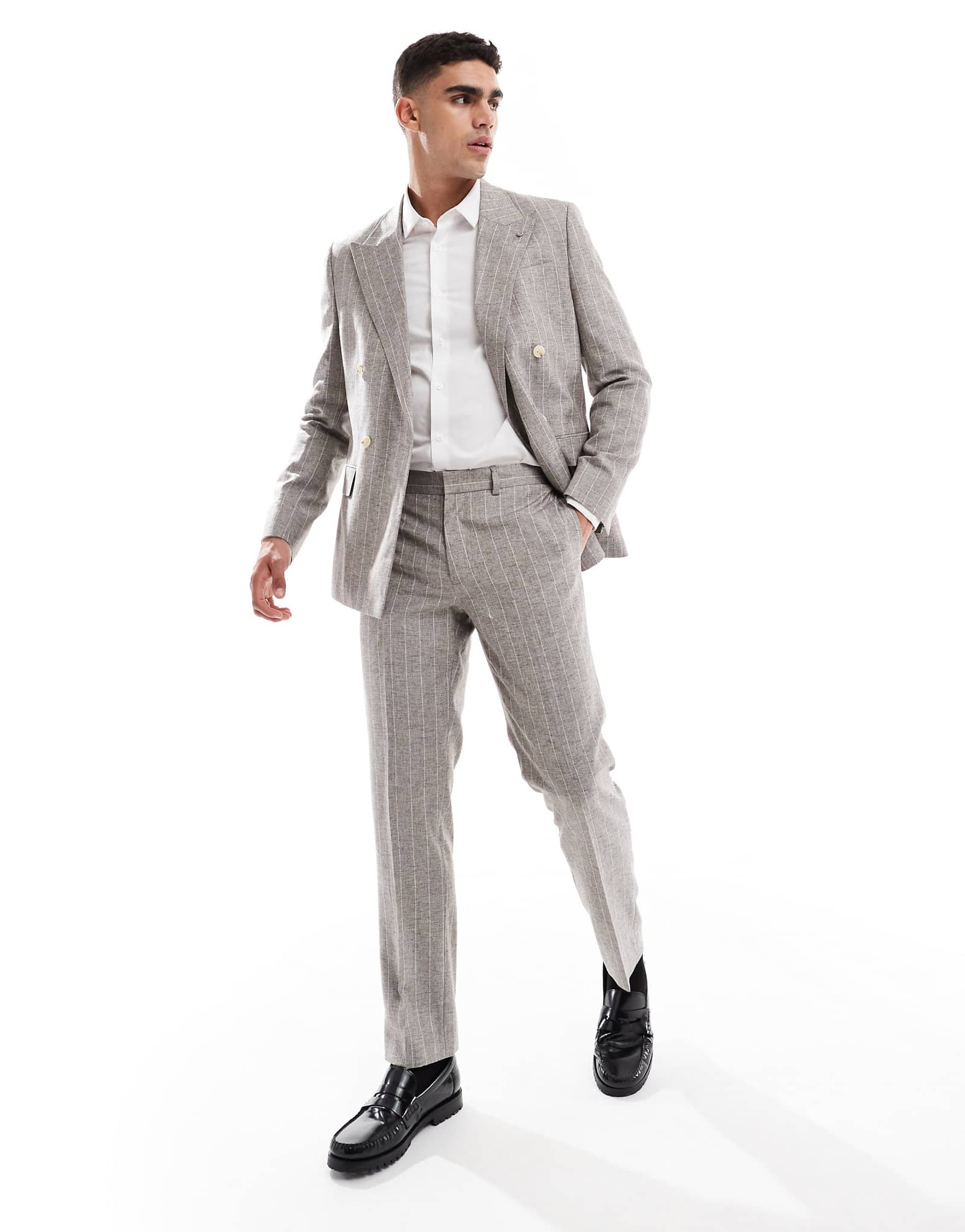 Узкие льняные брюки от костюма River Island в серую полоску 18390₽