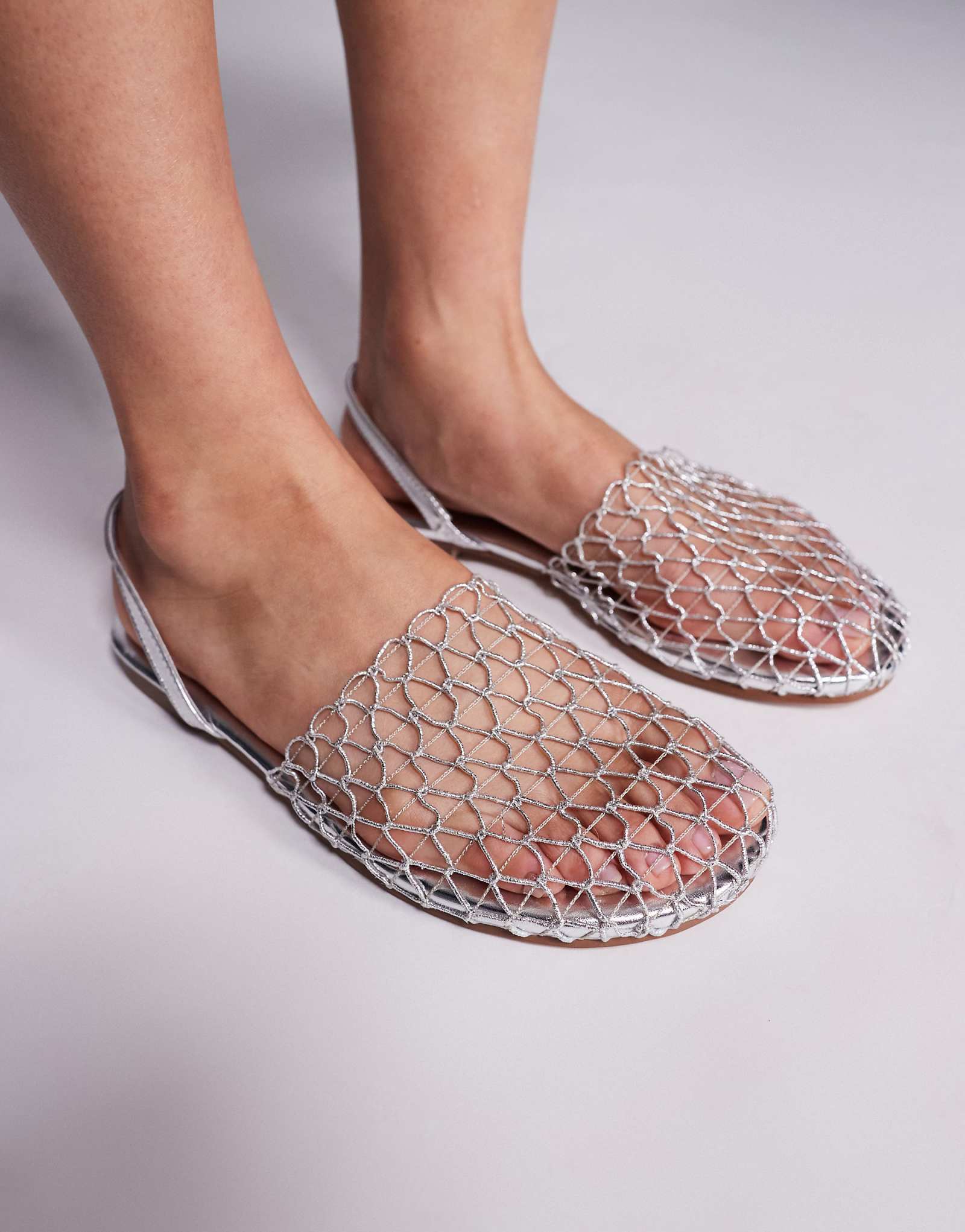 Сетчатые туфли Simmi London Avianna серебристого цвета