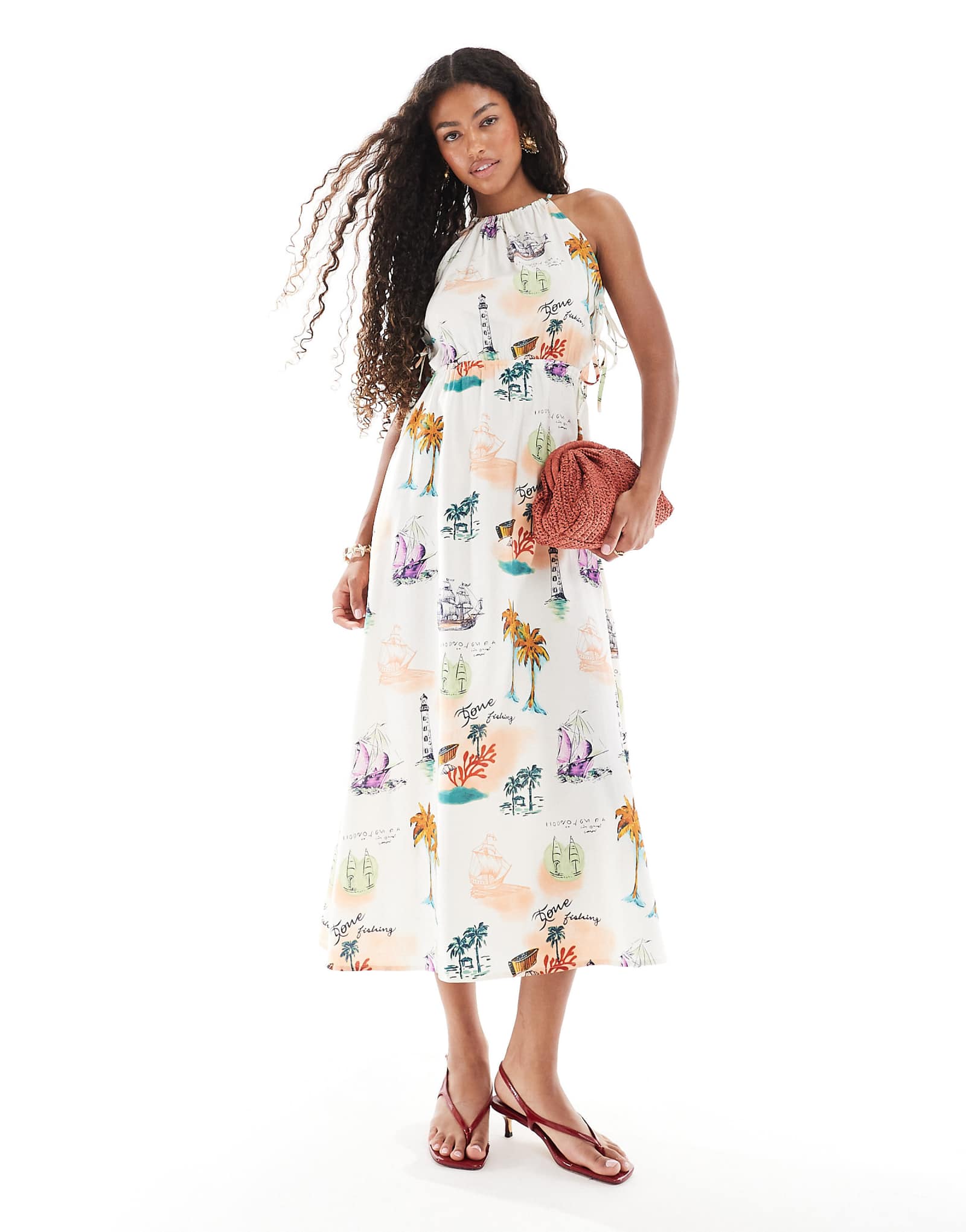 Платье миди Object с круглым вырезом и завязками по бокам в стиле теплой открытки 8090₽