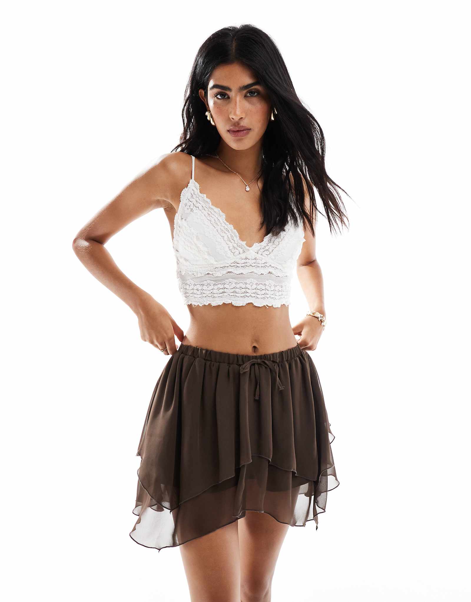 Многослойная мини-юбка мисс Селфридж коричневого цвета 7290₽