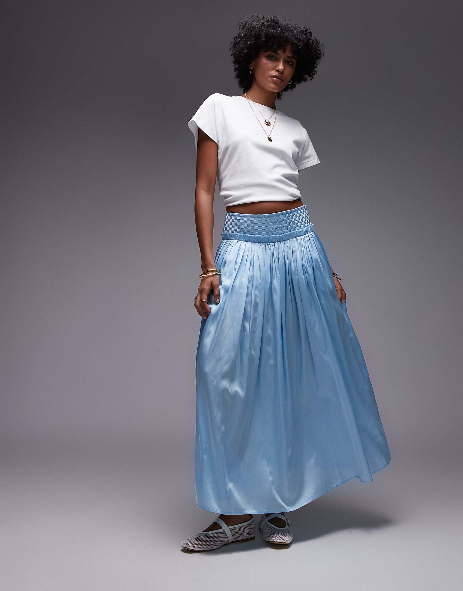 Пышная юбка в складку от Topshop с блеском бледно-голубого цвета 17390₽
