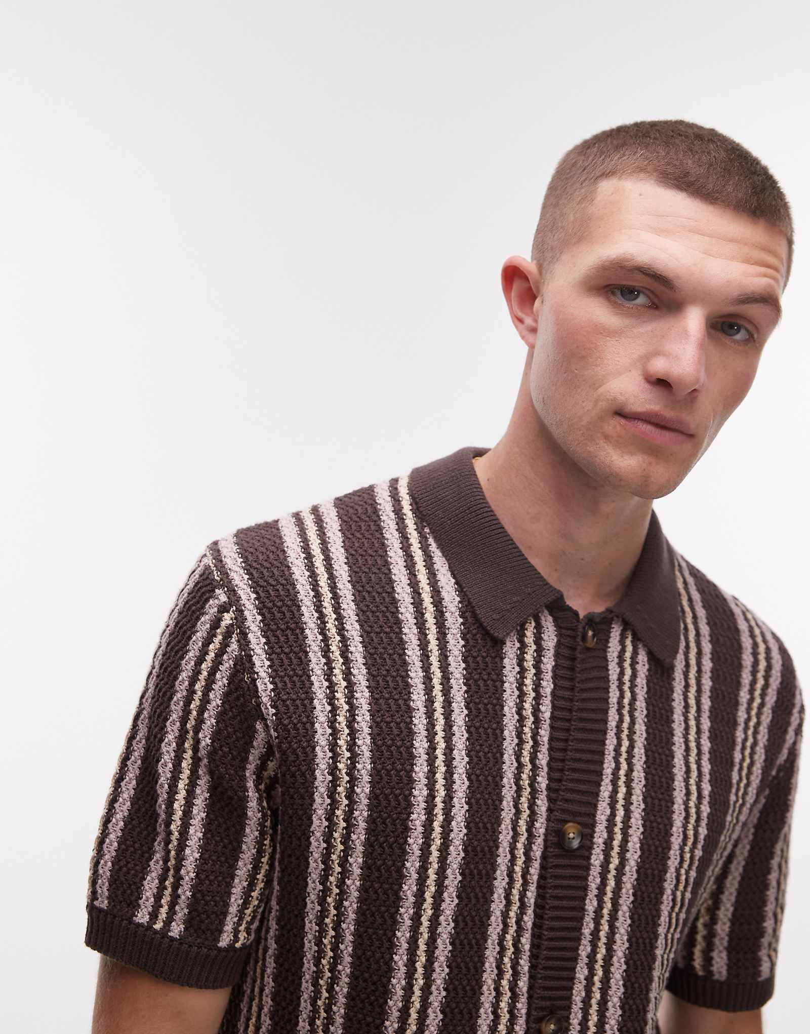 Рубашка Topman с фактурной полосой на пуговицах из камня 6090₽