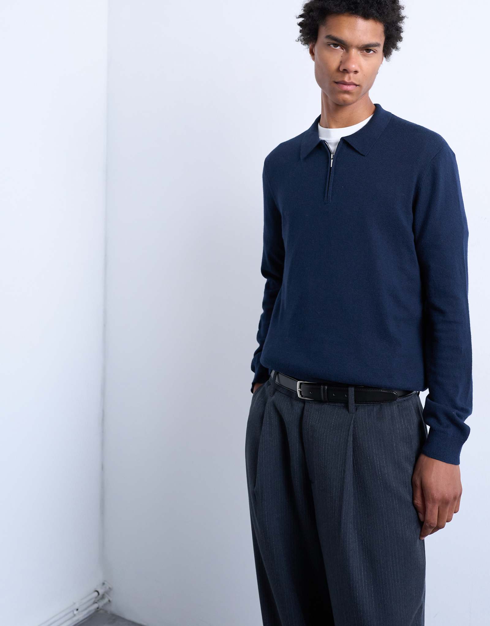 Шерстяное поло Topman essential на молнии темно-синего цвета 9790₽