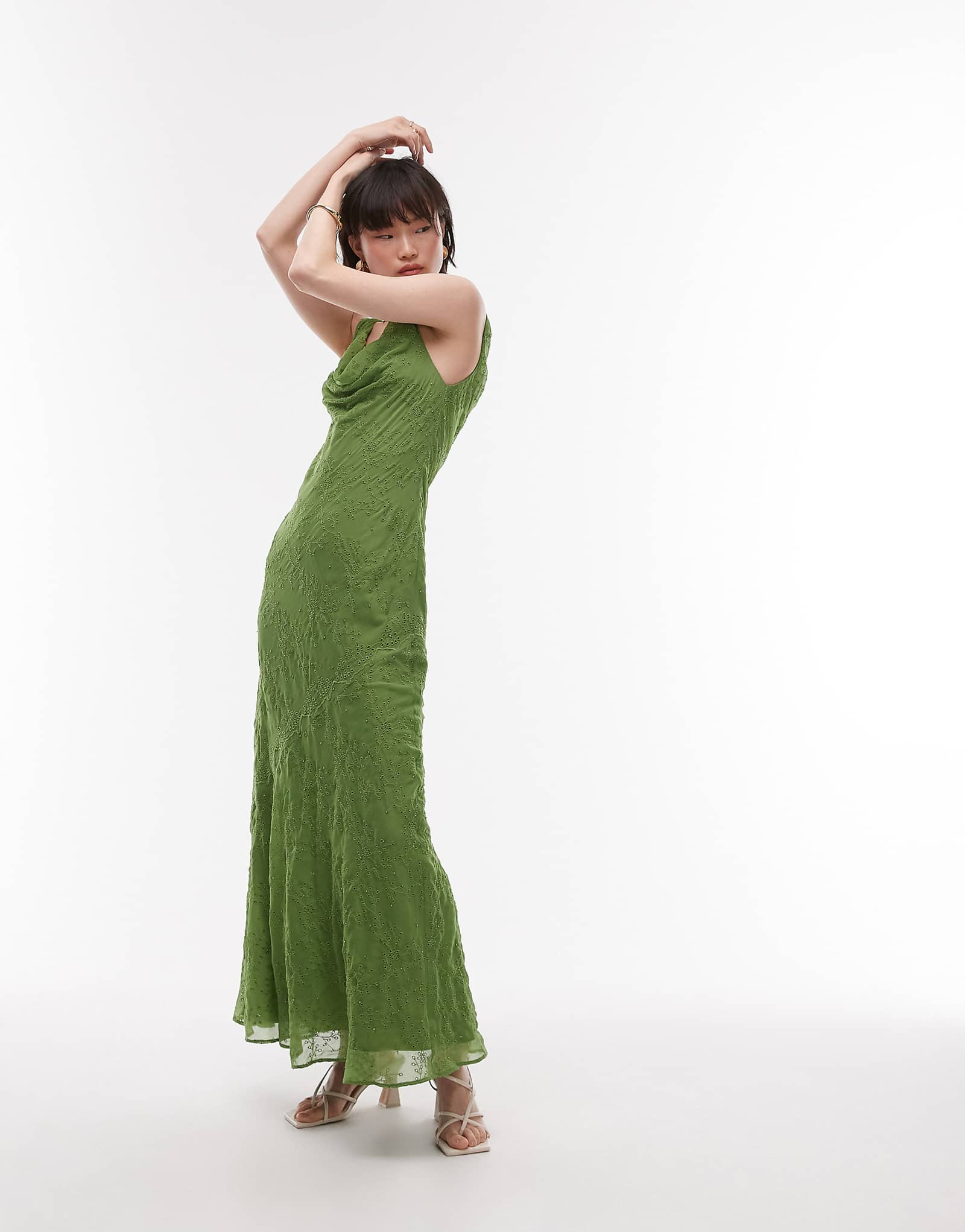 Премиальное двухслойное платье-комбинация с капюшоном от Topshop зеленого цвета, украшенное бисером и петелькой