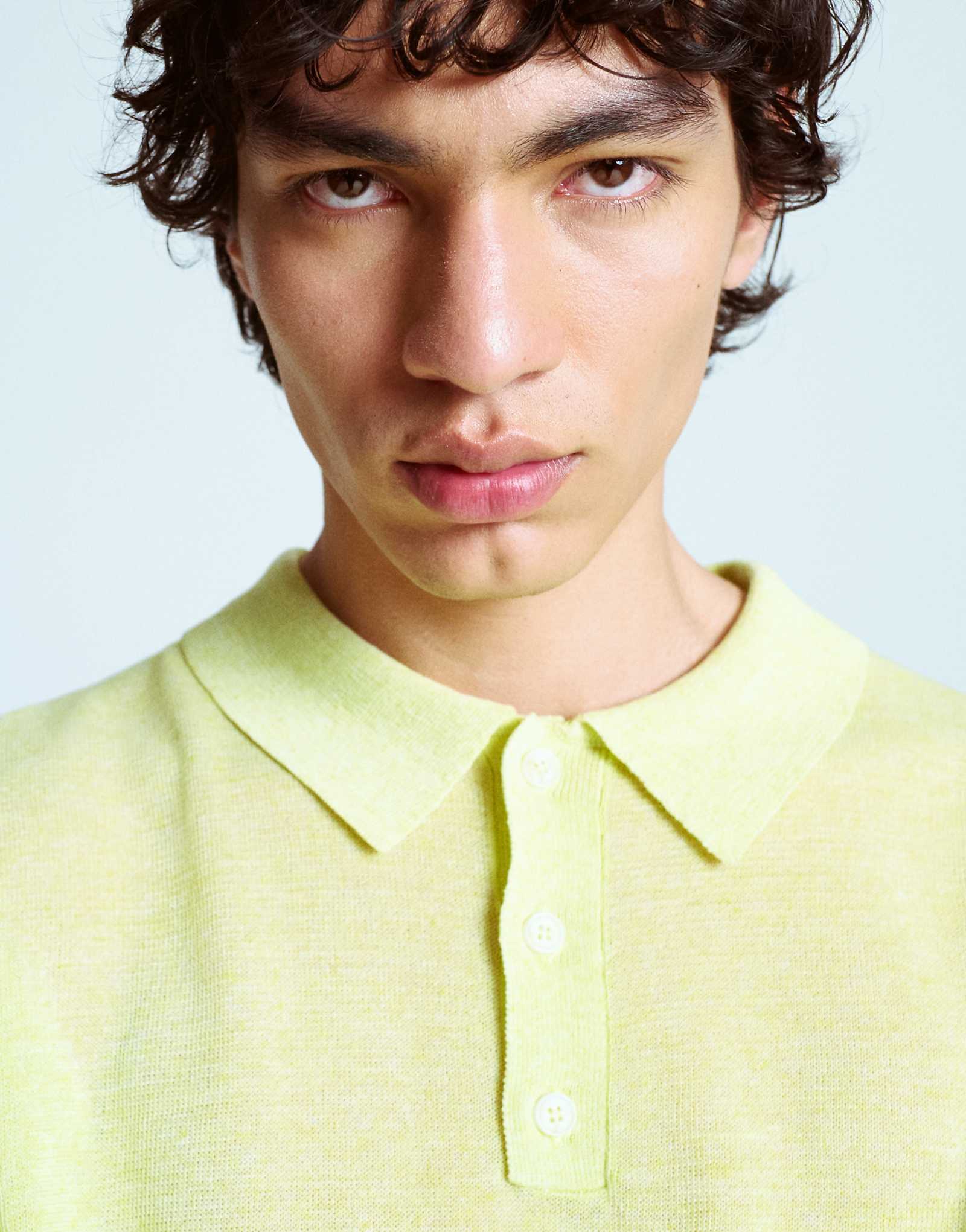 Трикотажное поло из льняной смеси Topman цвета лайма 7090₽